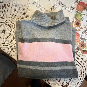 Talbots Gray and Pink Striped Turtleneck Sweater